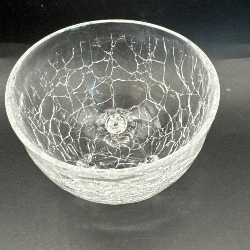 Clear Crackle Broken Glass 3 Footed Bowl 3.0